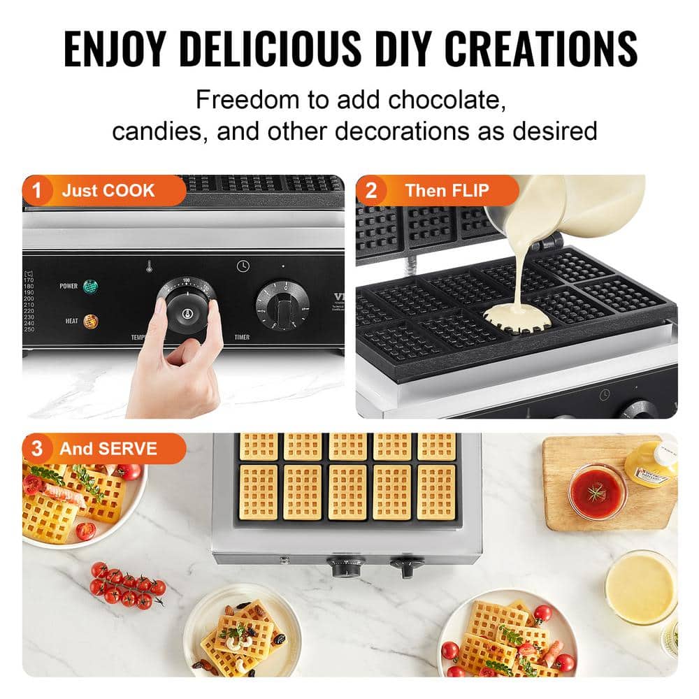 Stainless Steel Belgian 10-Waffle Non-Stick Commercial Waffle Maker