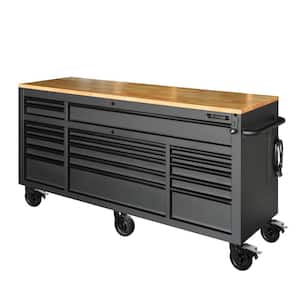 72 in. W x 24 in. D Heavy Duty 18-Drawer Mobile Workbench Tool Chest with Adjustable-Height Hardwood Top in Matte Black
