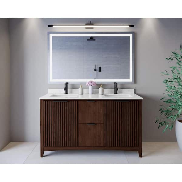 Palmilla 60 in. Double Freestanding Dark Walnut Bath Vanity with Carrara Cultured Marble Top Assembled