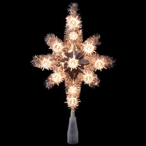 11 in. Silver Tinsel Star of Bethlehem Christmas Tree Topper in Clear Lights
