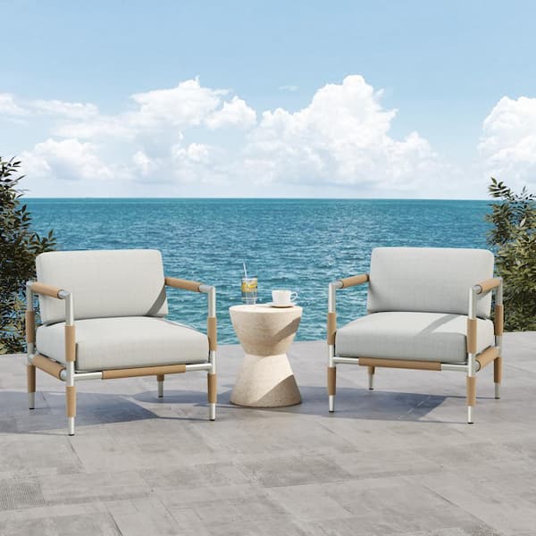 CHRISTOPHER KNIGHT HOME Zefren Outdoor Patio Club Chair with Grey Cushions, Aluminum Frame, Rope Fabric, Silver, Set of 2