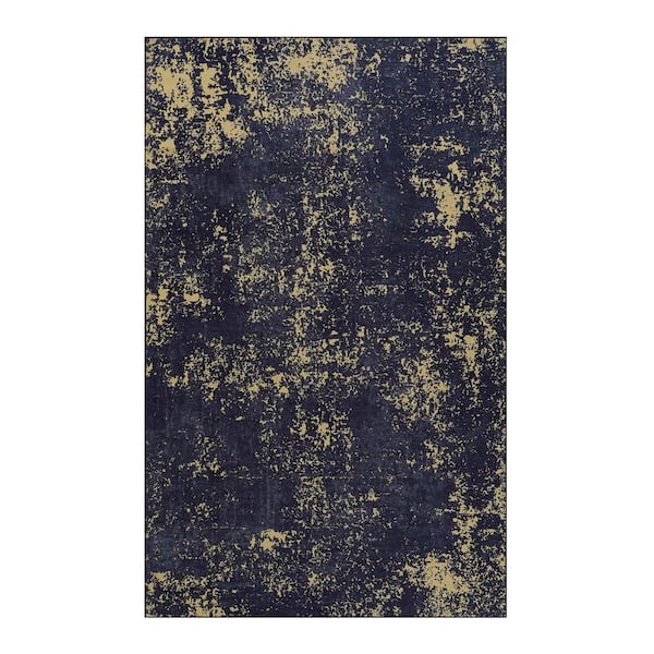 5 ft. x 8 ft. Black plus Gold Naar Maval Washable Abstract Area Rug