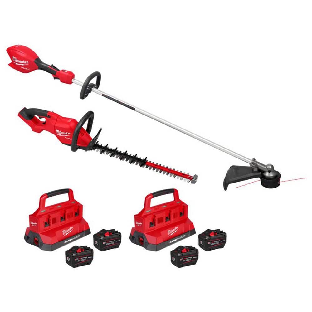 MILWAUKEE M18 FUEL 18V 16 in. Brushless Battery Straight Shaft String Trimmer w/ Hedge Trimmer, (2) M18 FORGE 12.0 Ah Starter Kit (3046-20-3033)
