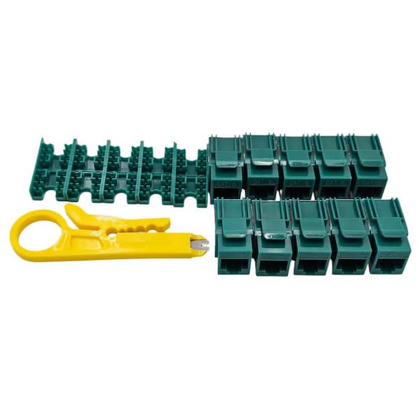 Micro Connectors, Inc CAT6 Unshielded Punch Down Keystone Jack with Tool in Green (10-Pack)