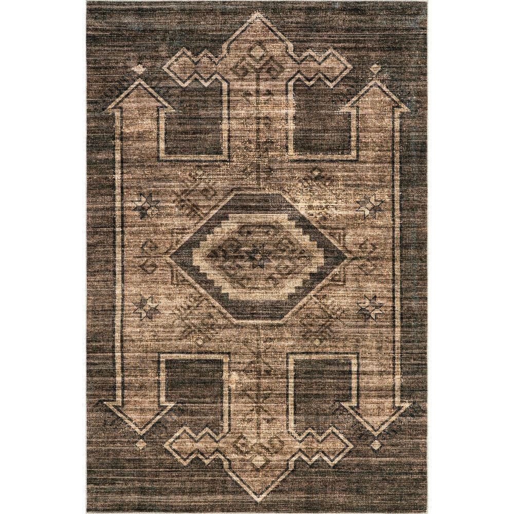 Deep Brown Rug RUGS USA Sagebrush Geometric Machine Washable Dark Brown 5 ft. x 8 ft ...