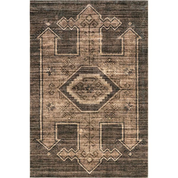 RUGS USA Sagebrush Geometric Machine Washable Dark Brown 6 ft. x 9 ft. Indoor/Outdoor Patio Rug