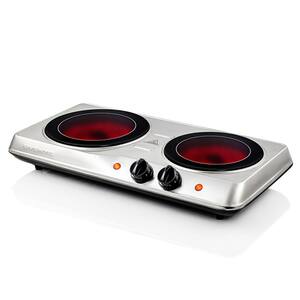 6.75 in. and 7.75 in. Silver Double Hot Plate Electric Glass Infrared Stove, 1700-Watt