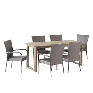 Ivy 7-Piece Wood and Wicker Outdoor Gray Dining Set