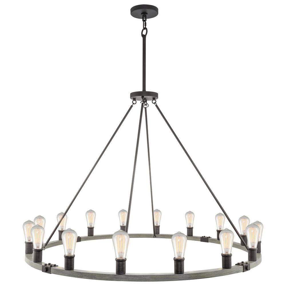 Kira Home Jericho 60-Watt 16-Light Textured Black Farmhouse Chandelier ...