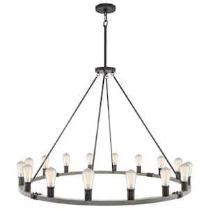 Jericho 60-Watt 16-Light Textured Black Farmhouse Chandelier, No Bulb Included