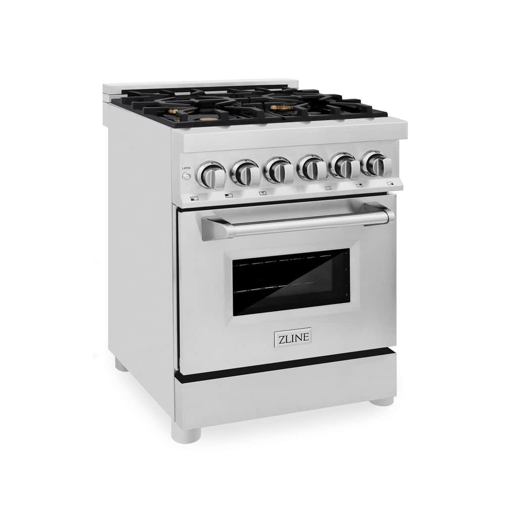 ZLINE Kitchen And Bath 24 2 8 Cu Ft Dual Fuel Range With Gas Stove   Stainless Steel With Brass Burners Zline Kitchen And Bath Single Oven Dual Fuel Ranges Ra Br 24 64 1000 