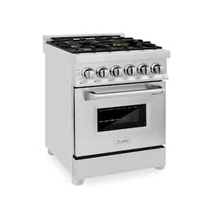 24" 2.8 cu. ft. Dual Fuel Range with Gas Stove and Electric Oven in Stainless Steel with Brass Burners
