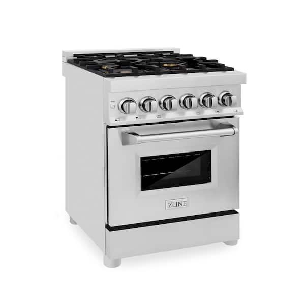 ZLINE Kitchen and Bath 24 in. 4 Burner Dual Fuel Range with Brass Burners in Stainless Steel