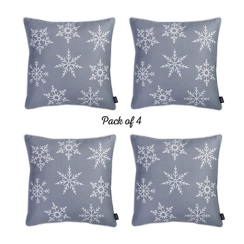 Gray and White Christmas Snowflake Polyester Pillow Covers Set of 4