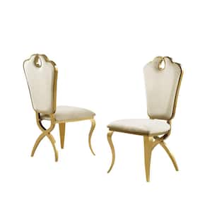Lexim Cream Velvet Dining Chairs in Gold (Set of 2)