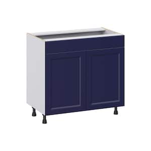 Devon Painted Blue Recessed Assembled 36 in. W x 34.5 in.H x 21 in. D Vanity False Front Sink Base Kitchen Cabinet
