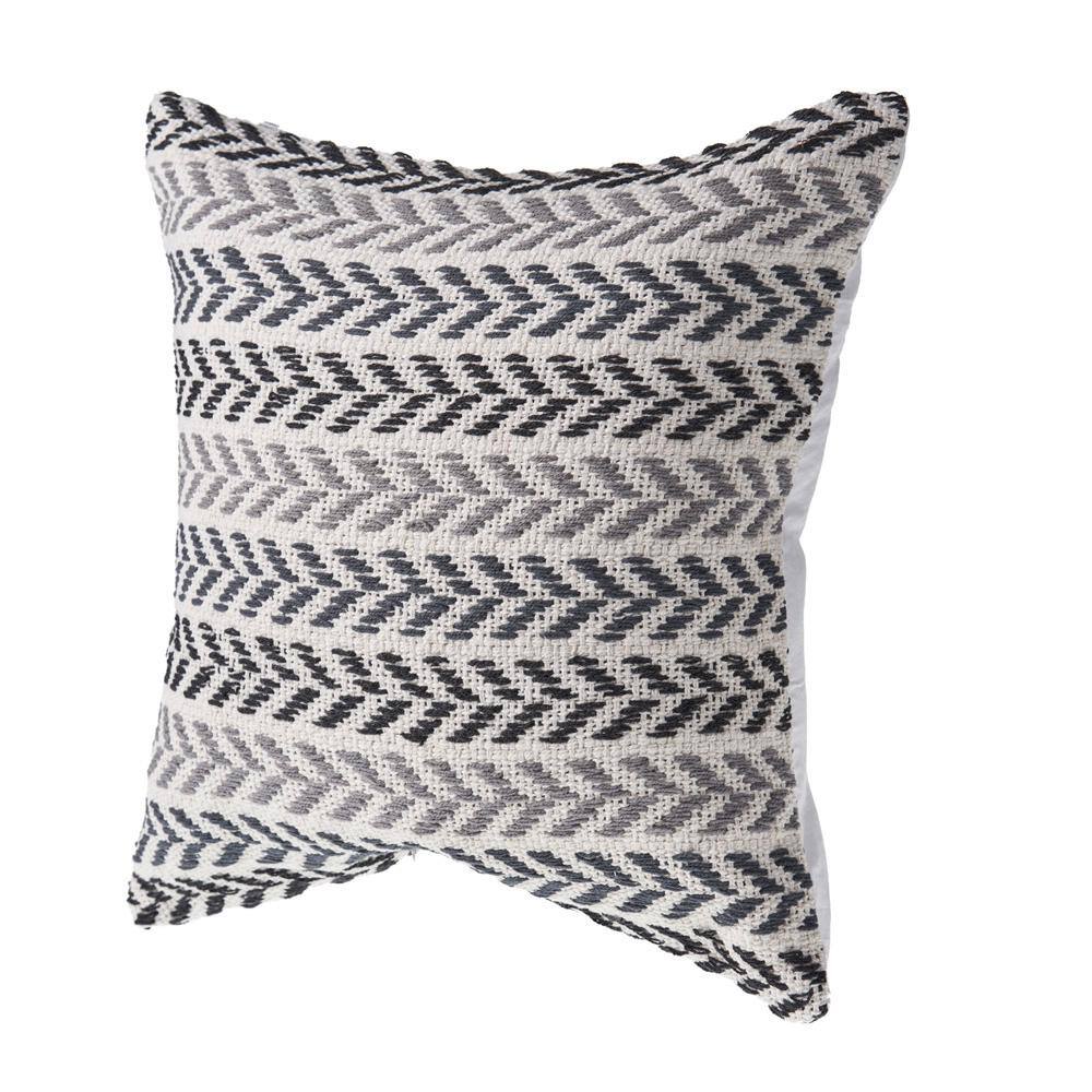 Handwoven Gray and Black Chevron Cotton Throw Pillow, 18" x 18"