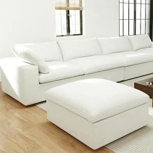 118 in. Square Arm 4-Piece Linen L-shaped Sectional Sofa Cloud Couch in White with Ottoman