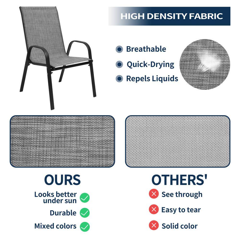 Gray Stackable Steel Frame Outdoor Dining Armchairs, Set of 4