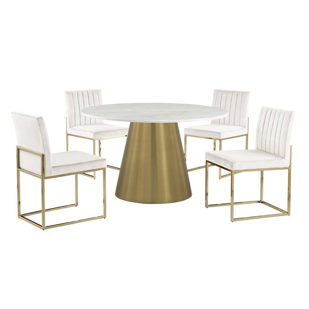 Best Master Furniture Jacobsen 5Piece Cream Velvet Round Dining Set