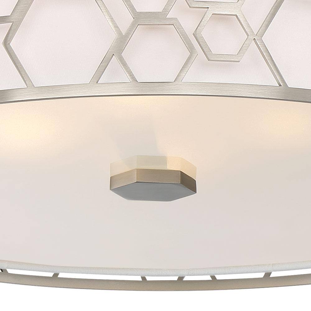 17" Brushed Nickel LED Drum Ceiling Light with White Linen Shade