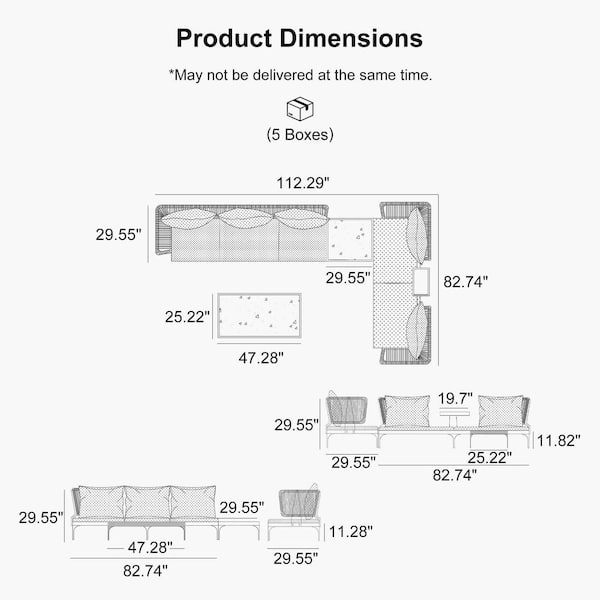PURPLE LEAF 5 Pieces Patio Conversation Furniture Sets with