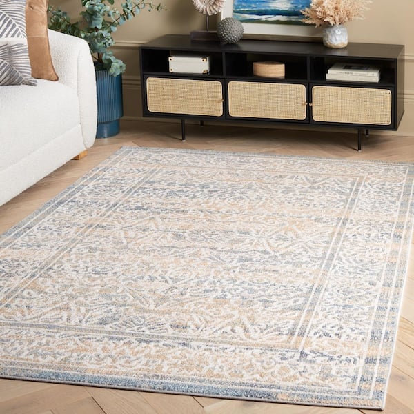 Blair Ivory/Blue 8 ft. x 10 ft. Machine Washable Distressed Abstract Area Rug