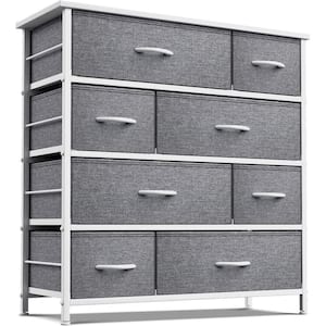 8-Drawer White Dresser Steel Frame Wood Top Easy Pull Fabric Bins 11.5 in. L x 34 in. W x 36 in. H