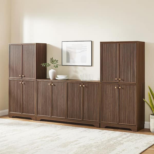 CROSLEY FURNITURE Naomi Walnut MDF Buffet 3-PC Set with Pantries