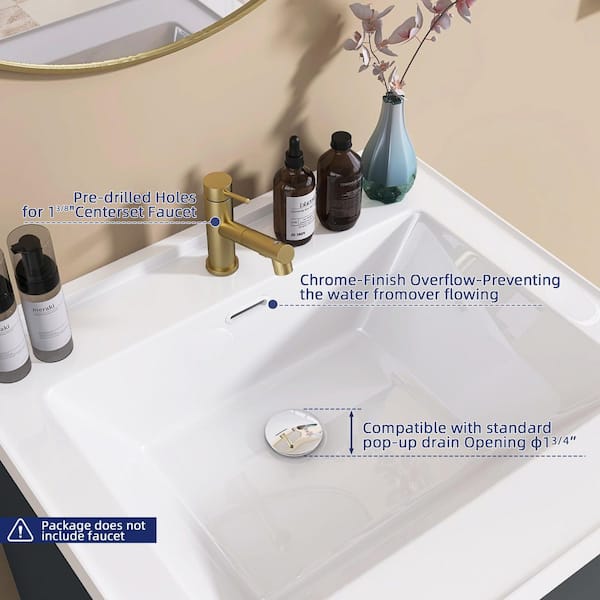 24 in. W x 22 in. D Solid Surface in White Rectangular Single Sink Bath Vanity Top with 1 Pre-Drilled Faucet Hole