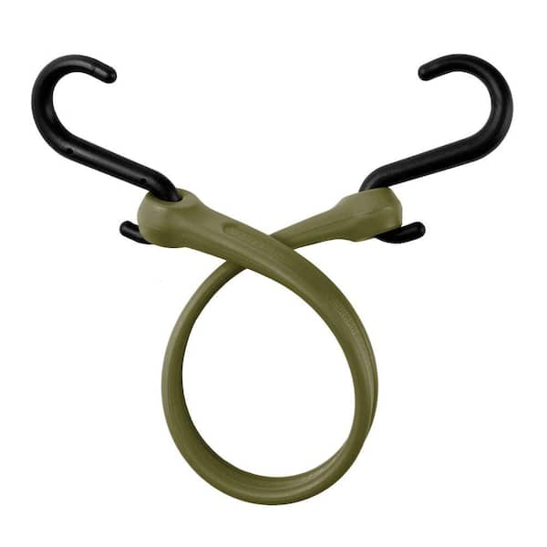 The Perfect Bungee 13 in. EZ-Stretch Polyurethane Bungee Strap with Nylon S-Hooks (Overall Length: 18 in.) in Military Green