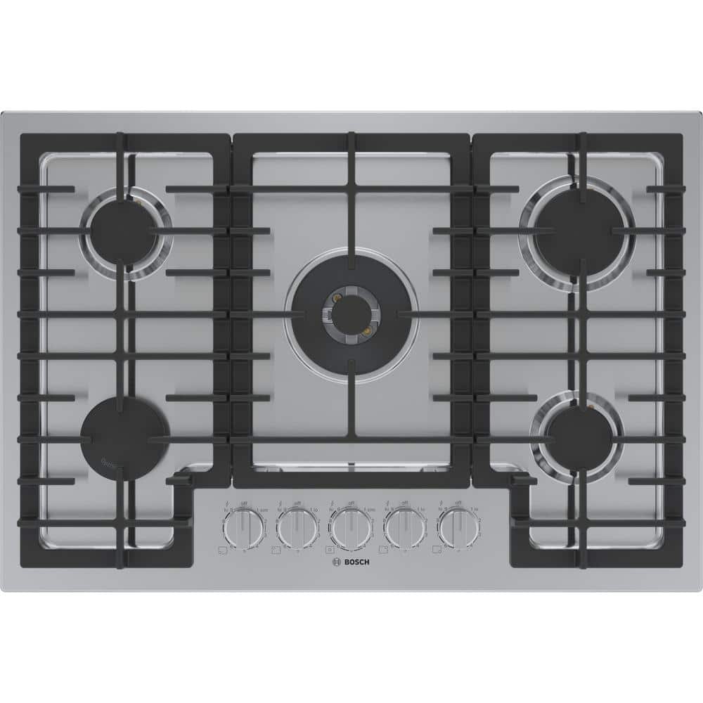 Bosch 800 Series 30 in. Gas Cooktop in Stainless Steel with 5 FlameSelectÂ® Burners including 17,000 BTU Dual-Flame Burner, Silver