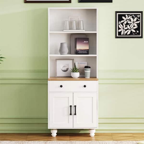 Ximuprmy 24 in. W x 16 in. D x 63 in. H White Wood Freestanding Linen Cabinet with 4-Solid Wood Gourd-Shaped Legs and Shelves
