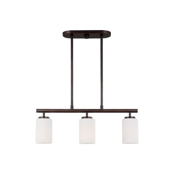 Generation Lighting Oslo 3-Light Island Burnt Sienna Pendant with Cased Opal Etched Glass Shades