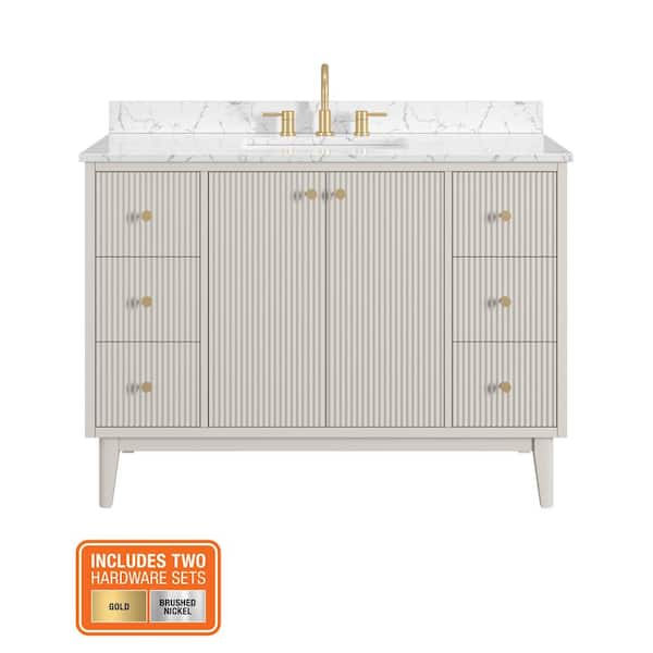 Sylvie 48 in. Single Sink Fluted Dove Bathroom Vanity with Volakas Engineered Stone Top (Assembled)