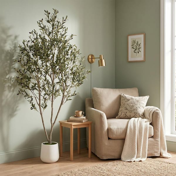 Romswi 7 ft. Artificial Olive Tree Indoor, Tall Faux Olive Silk