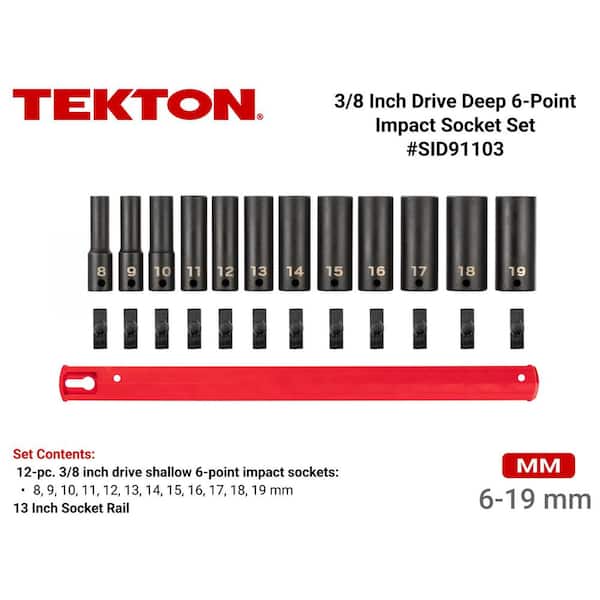 3/8 in. Drive Deep 6-Point Impact Socket Set, 12-Piece (8 mm - 19 mm)