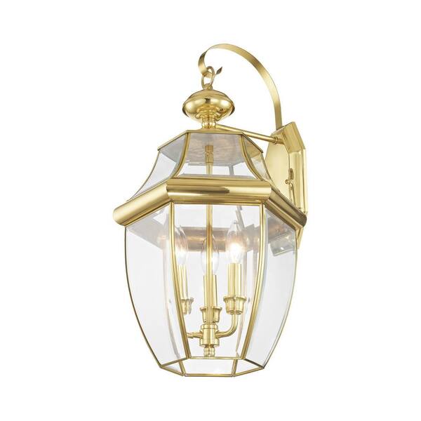 Livex Lighting Monterey 3 Light Polished Brass Outdoor Wall Sconce