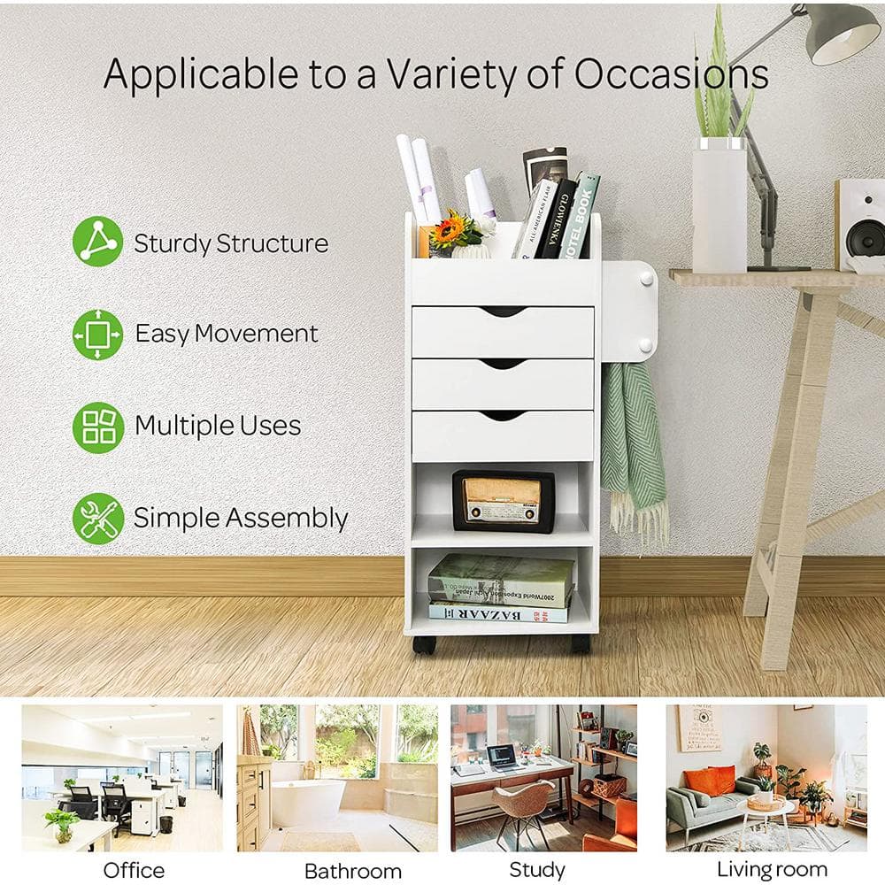 White Rolling Craft Storage Cart with Drawers and Shelves