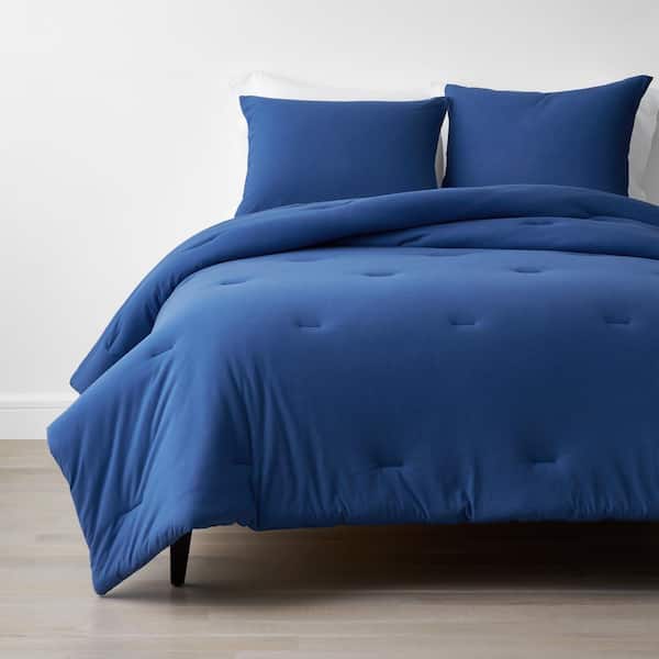 The Company Store Company Cotton 3-Piece Smoke Blue Cotton Jersey Knit Full Comforter Set