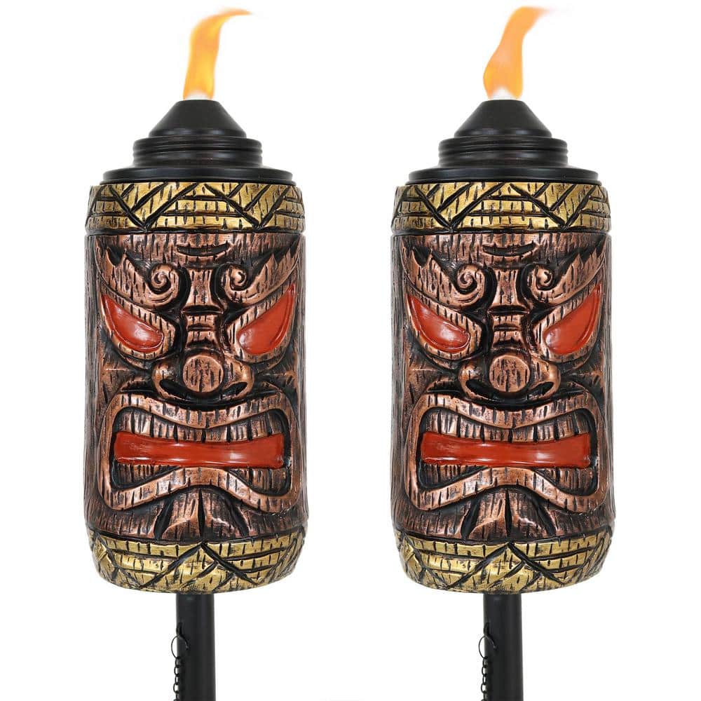 Sunnydaze 66 in. Resin Tiki Face 3-in-1 Outdoor Torch (2-Pack)