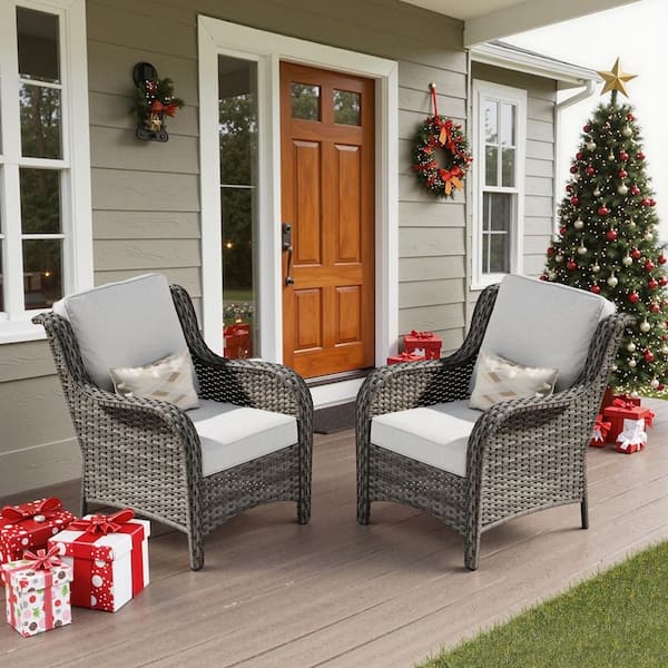 Clario Wicker Single Outdoor Lounge Chair with Gray Thickness Cushion (2-Pack)