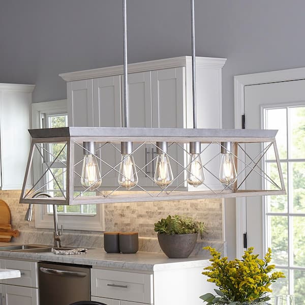 Briarwood Collection 5-Light Bleached Oak Farmhouse Linear Island Chandelier Light