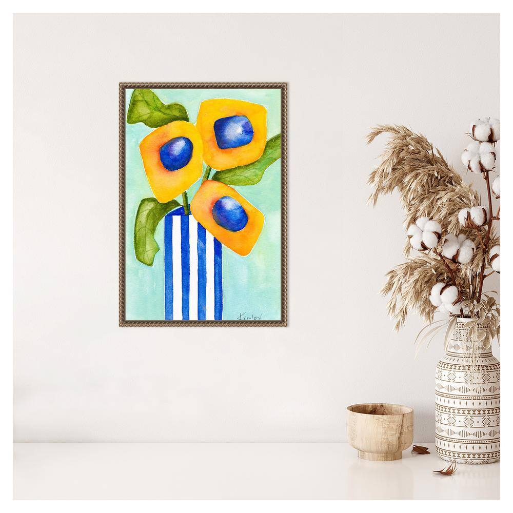 Yellow and Blue Floral Beaded Framed Canvas Wall Art