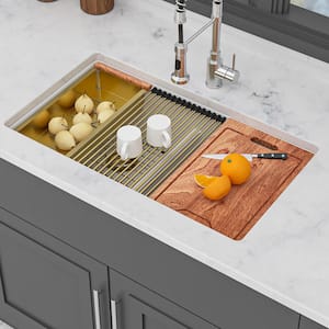 Kichae 33 in. Undermount 50/50 Double Bowl Workstation Kitchen