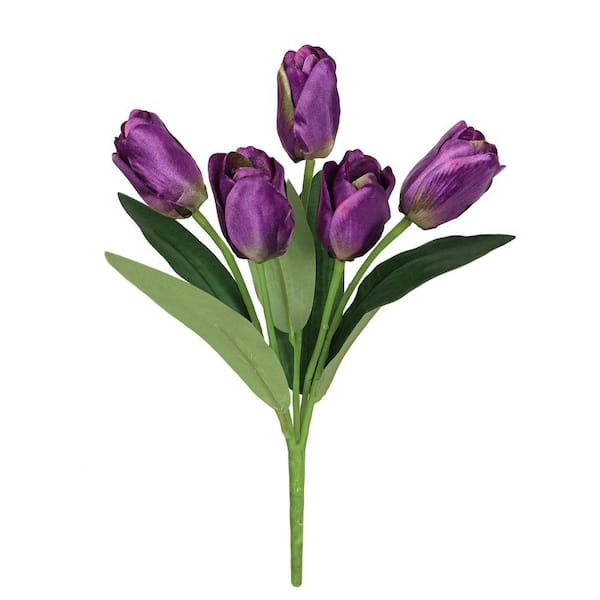 12 in. Plum Purple Artificial Tulip Flower Stem Bush Bouquet (Set-6)