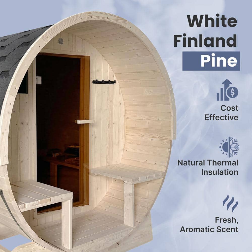 White Pine 8-Person Barrel Sauna with 9 kW Heater