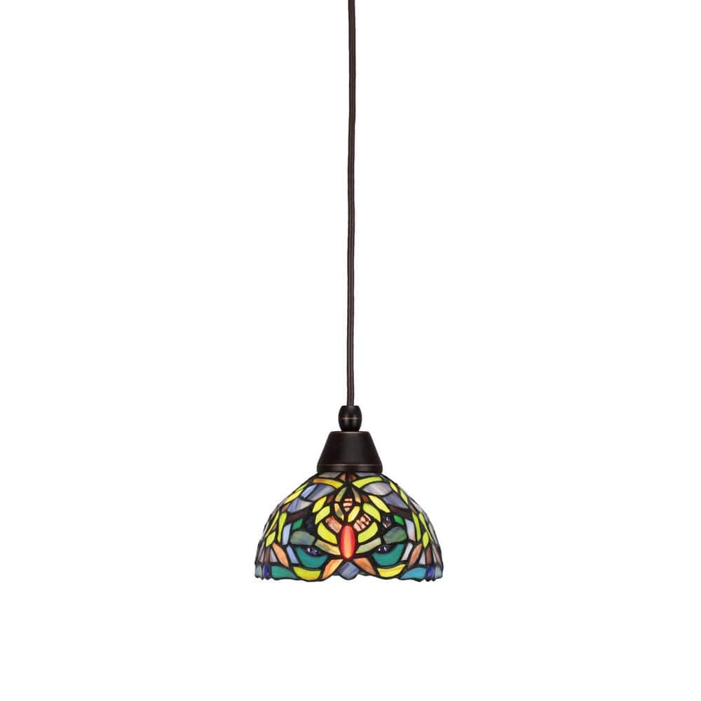 Bryson 7 in. 1-Light Dark Granite Cord Pendant Light with 7 in. Kaleidoscop