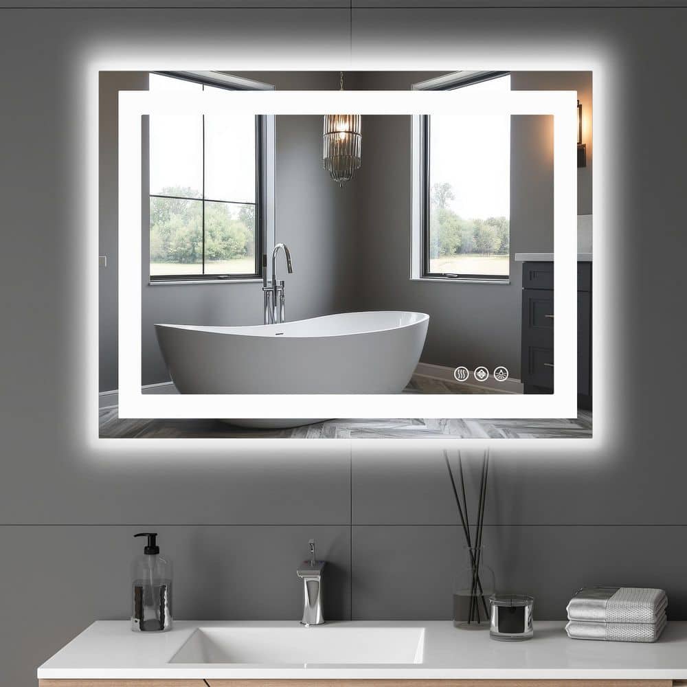 28 in. W x 20 in. H Rectangular Framed Wall Bathroom Vanity Mirror in White with LED Lights, Smart Memory Functionr price history on PriceWatchPro