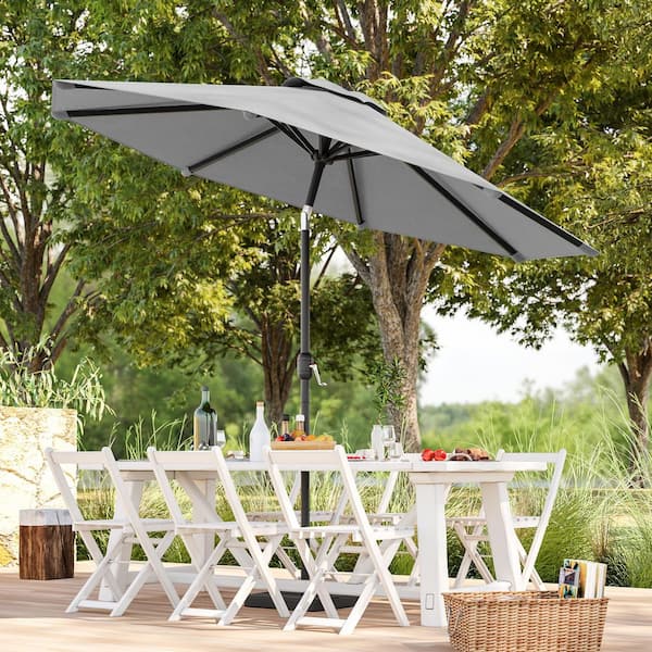 Sonkuki 9 ft. Steel Market Tilt Patio Umbrella Table Umbrella for Patio and Outdoor With Tilt Button in Gray